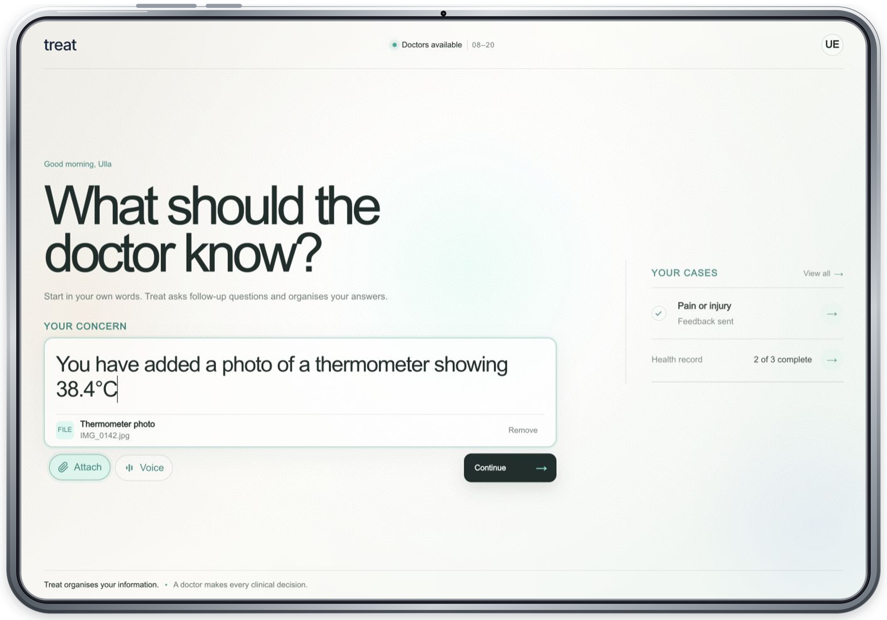 Treat Horizon for describing a concern, adding a photo, and following an active care path
