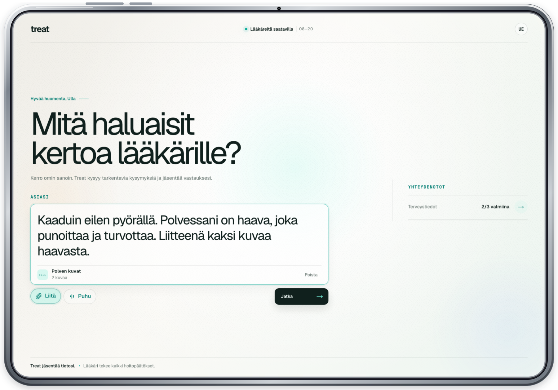 Treat Horizon terveysasian kuvaamiseen, kuvan lisäämiseen ja aktiivisen hoitopolun seuraamiseen