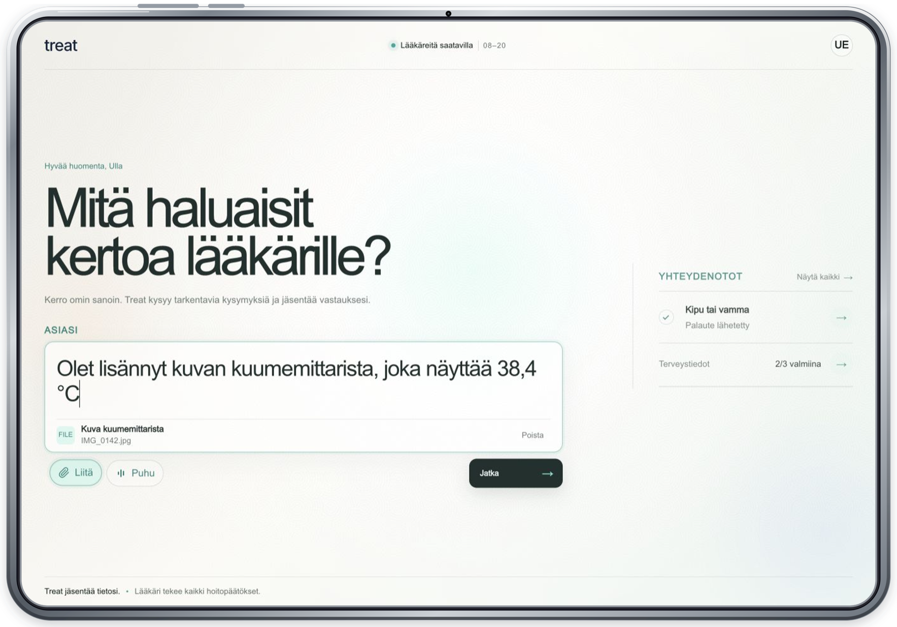Treat Horizon terveysasian kuvaamiseen, kuvan lisäämiseen ja aktiivisen hoitopolun seuraamiseen